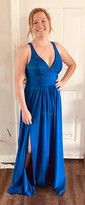 A-line V-neck Silk-like Satin Sweep Train Split Front Bridesmaid Dresses