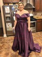 Ball Gown Off-the-shoulder Satin Modest Prom Dresses With Ruched