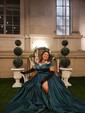 Ball Gown Off-the-shoulder Satin Modest Prom Dresses With Ruched
