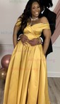 Ball Gown Off-the-shoulder Satin Modest Prom Dresses With Ruched