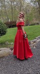 Ball Gown/Princess Sweep Train Off-the-shoulder Satin Split Front Prom Dresses