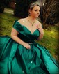 Ball Gown/Princess Sweep Train Off-the-shoulder Satin Split Front Prom Dresses