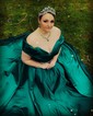 Ball Gown Off-the-shoulder Satin Modest Prom Dresses With Ruched