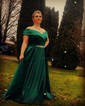 Ball Gown/Princess Sweep Train Off-the-shoulder Satin Split Front Prom Dresses