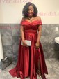 Ball Gown Off-the-shoulder Satin Modest Prom Dresses With Ruched
