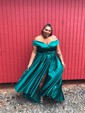 Ball Gown Off-the-shoulder Satin Modest Prom Dresses With Ruched