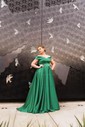 Ball Gown/Princess Sweep Train Off-the-shoulder Satin Split Front Prom Dresses