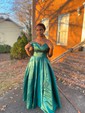 Ball Gown/Princess Sweep Train Off-the-shoulder Satin Split Front Prom Dresses