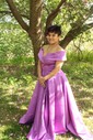 Ball Gown Off-the-shoulder Satin Modest Prom Dresses With Ruched