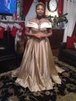 Ball Gown/Princess Sweep Train Off-the-shoulder Satin Split Front Prom Dresses