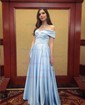 Ball Gown/Princess Sweep Train Off-the-shoulder Satin Split Front Prom Dresses