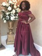 Ball Gown Off-the-shoulder Satin Modest Prom Dresses With Ruched
