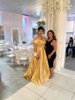 Ball Gown Off-the-shoulder Satin Modest Prom Dresses With Ruched