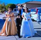 Ball Gown/Princess Sweep Train Off-the-shoulder Satin Split Front Prom Dresses