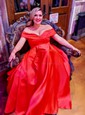 Ball Gown Off-the-shoulder Satin Modest Prom Dresses With Ruched