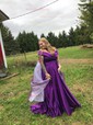 Ball Gown Off-the-shoulder Satin Modest Prom Dresses With Ruched