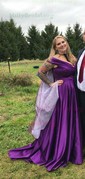 Ball Gown Off-the-shoulder Satin Modest Prom Dresses With Ruched