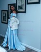 Ball Gown/Princess Sweep Train Off-the-shoulder Satin Split Front Prom Dresses