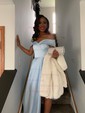 Ball Gown Off-the-shoulder Satin Modest Prom Dresses With Ruched