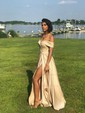 Ball Gown Off-the-shoulder Satin Modest Prom Dresses With Ruched