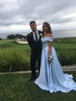 Ball Gown Off-the-shoulder Satin Modest Prom Dresses With Ruched