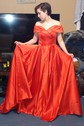 Ball Gown/Princess Sweep Train Off-the-shoulder Satin Split Front Prom Dresses