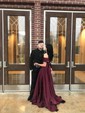 Ball Gown/Princess Sweep Train Off-the-shoulder Satin Split Front Prom Dresses