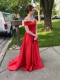 Ball Gown Off-the-shoulder Satin Modest Prom Dresses With Ruched