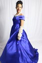 Ball Gown/Princess Sweep Train Off-the-shoulder Satin Split Front Prom Dresses