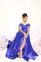 Ball Gown Off-the-shoulder Satin Modest Prom Dresses With Ruched