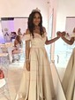Ball Gown Off-the-shoulder Satin Modest Prom Dresses With Ruched