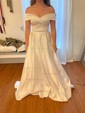 Ball Gown Off-the-shoulder Satin Modest Prom Dresses With Ruched