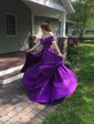 Ball Gown/Princess Sweep Train Off-the-shoulder Satin Split Front Prom Dresses