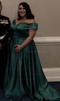 Ball Gown Off-the-shoulder Satin Modest Prom Dresses With Ruched