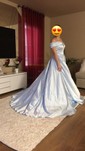 Ball Gown/Princess Sweep Train Off-the-shoulder Satin Split Front Prom Dresses