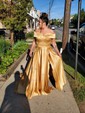 Ball Gown/Princess Sweep Train Off-the-shoulder Satin Split Front Prom Dresses