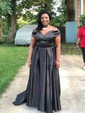 Ball Gown Off-the-shoulder Satin Modest Prom Dresses With Ruched