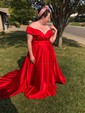 Ball Gown/Princess Sweep Train Off-the-shoulder Satin Split Front Prom Dresses