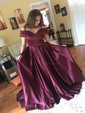 Ball Gown/Princess Sweep Train Off-the-shoulder Satin Split Front Prom Dresses