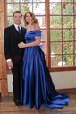 Ball Gown Off-the-shoulder Satin Modest Prom Dresses With Ruched