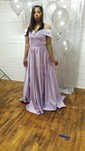 Ball Gown/Princess Sweep Train Off-the-shoulder Satin Split Front Prom Dresses