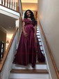 Ball Gown/Princess Sweep Train Off-the-shoulder Satin Split Front Prom Dresses