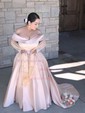 Ball Gown Off-the-shoulder Satin Modest Prom Dresses With Ruched