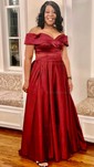 Ball Gown/Princess Sweep Train Off-the-shoulder Satin Split Front Prom Dresses