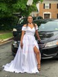 Ball Gown Off-the-shoulder Satin Modest Prom Dresses With Ruched
