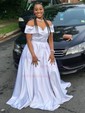 Ball Gown Off-the-shoulder Satin Modest Prom Dresses With Ruched