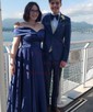 Ball Gown Off-the-shoulder Satin Modest Prom Dresses With Ruched