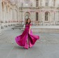 Ball Gown/Princess Sweep Train Off-the-shoulder Satin Split Front Prom Dresses