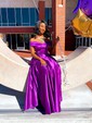 Ball Gown Off-the-shoulder Satin Modest Prom Dresses With Ruched