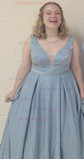Ball Gown V-neck Sparkly Sequin Prom Dresses With Ruched